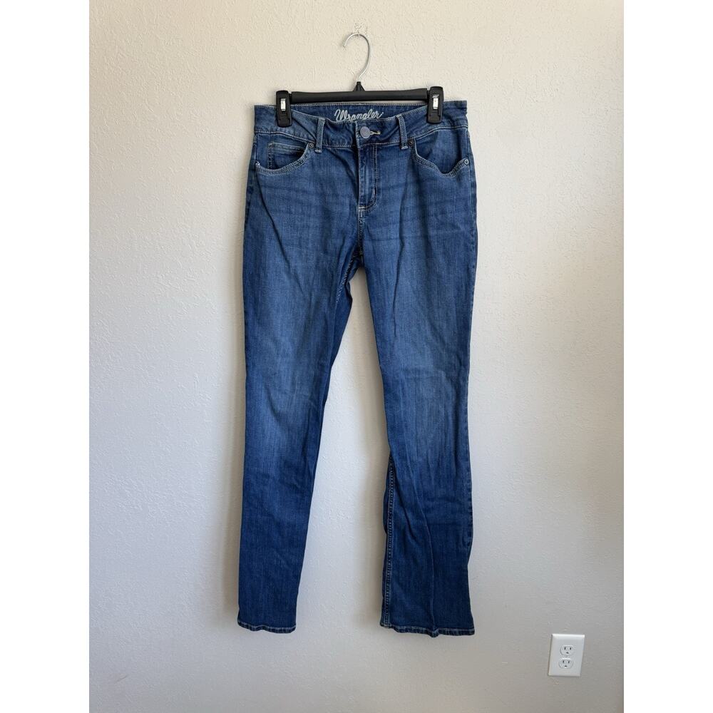 Wrangler Mid Rise Mid Wash Blue Denim Bootcut Jeans Womens 7 x 36 Casual Stretch